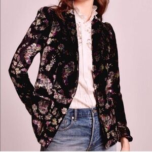 Rebecca Taylor Black Floral Velvet Blazer